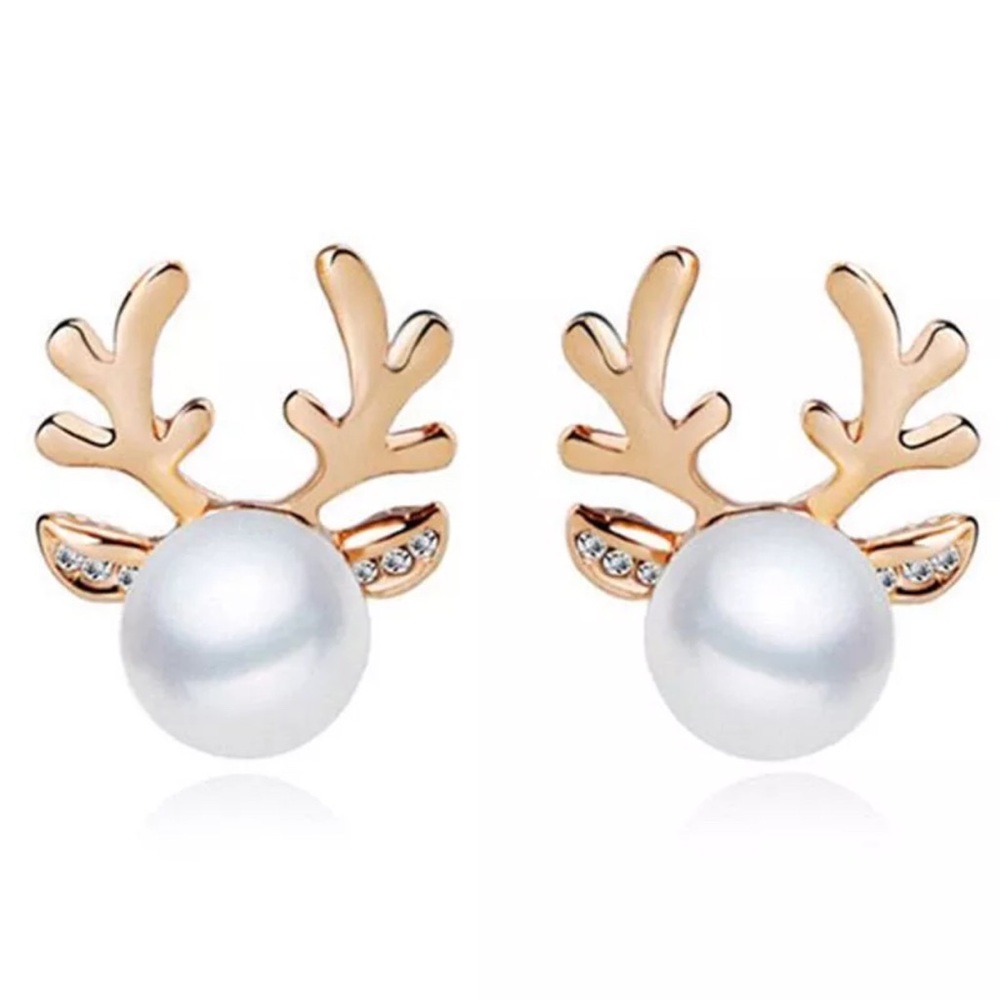 ✨”DASHER” GOLD REINDEER PEARL EARRINGS-NEW✨ - Picture 5 of 7